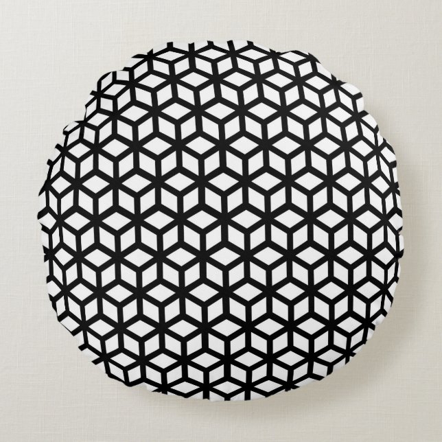 Black And White Cube Pattern Round Cushion (Front)