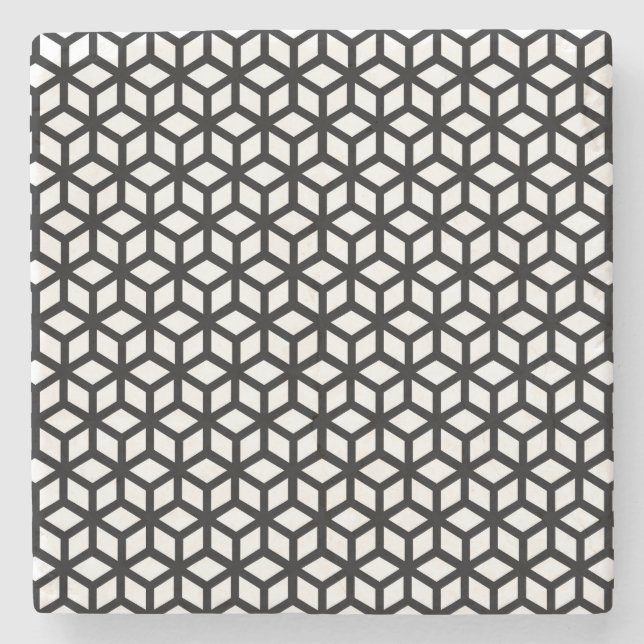 Black And White Cube Pattern Stone Coaster (Front)