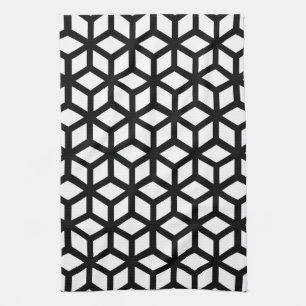 Black And White Cube Pattern Tea Towel