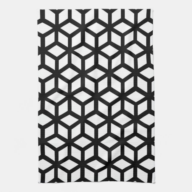 Black And White Cube Pattern Tea Towel (Vertical)
