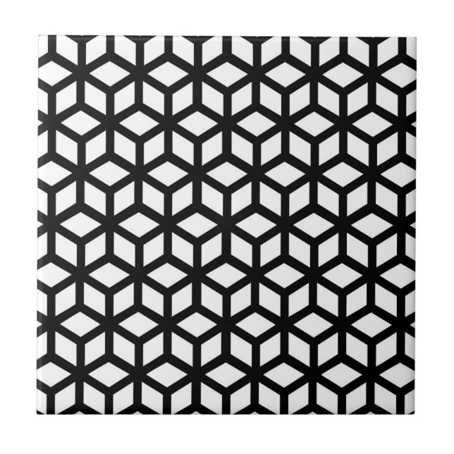 Black And White Cube Pattern Tile (Front)