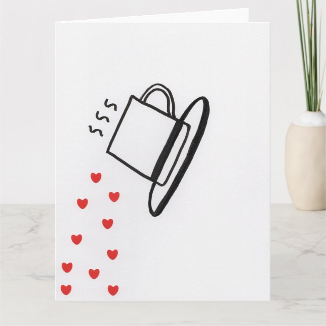 Black and White Cup with Red Hearts Pouring Card (Front)