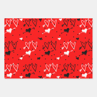 Black And White Cupids Heart Pattern  Wrapping Paper Sheet