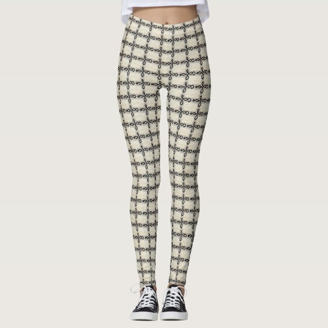 black and white curlicue print leggings (Front)