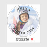 Black and White Curved Text Family Photo<br><div class="desc">Create your own personalised 3" round sticker. 
Add your own family photo to create a keepsake gift.
Change the font face,  style and colour of both the black and white text colours.
If needed,  you can also change the curvature of the text in small increments.</div>