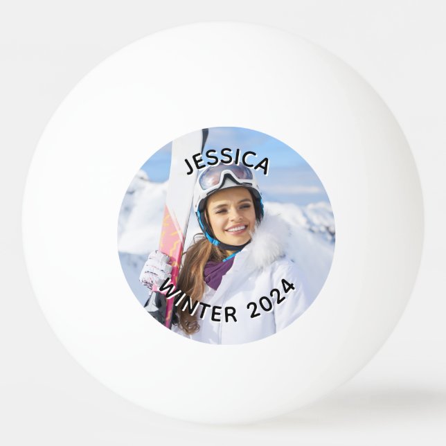 Black and White Curved Text Family Photo Ping Pong Ball (Front)