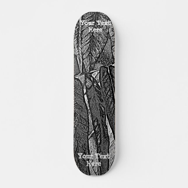 black and white curves modern abstract leaf design skateboard (Front)