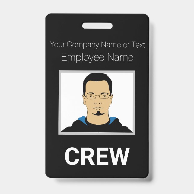 Black and White Custom Crew Photo ID Badge (Front)