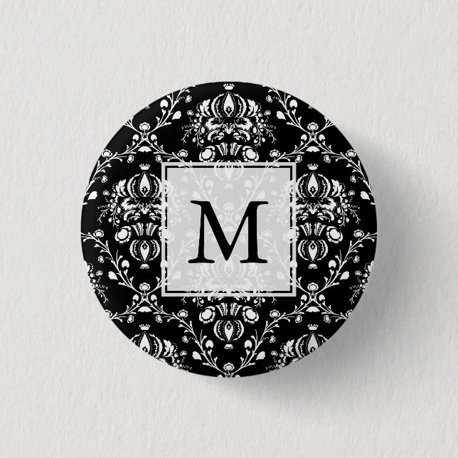 Black and White Custom Damask 3 Cm Round Badge (Front)