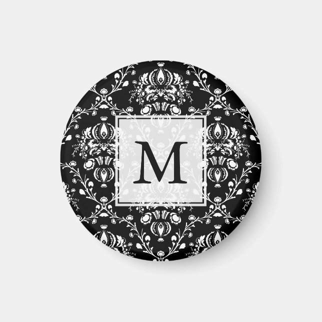 Black and White Custom Damask Magnet (Front)