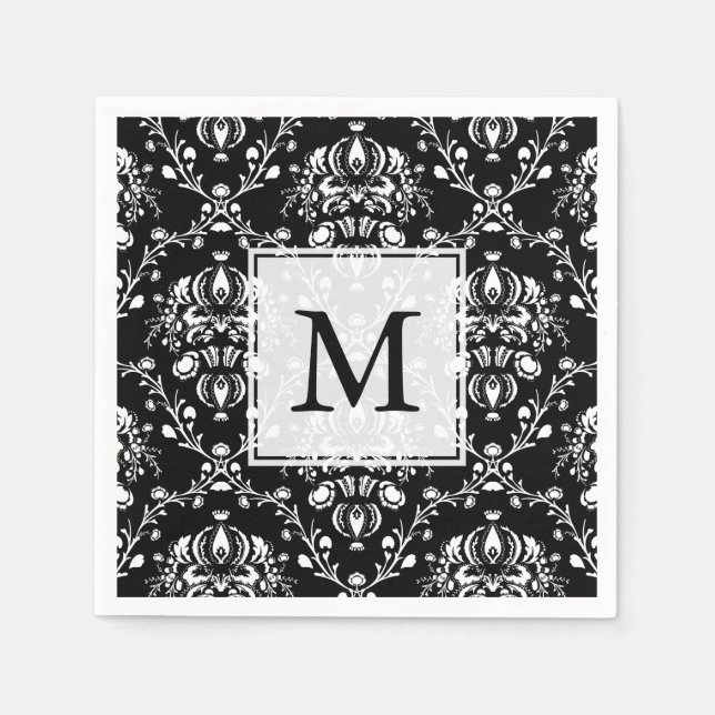 Black and White Custom Damask Napkin (Front)
