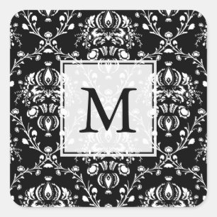 Black and White Custom Damask Square Sticker