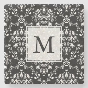 Black and White Custom Damask Stone Coaster