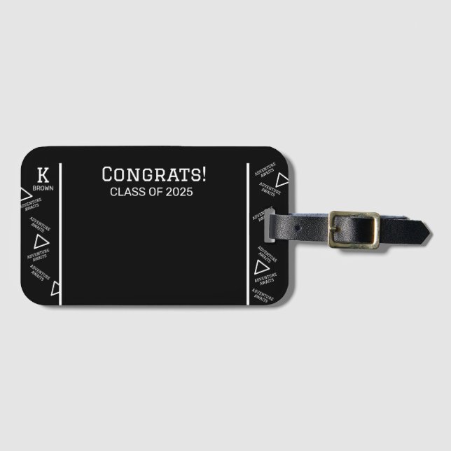 Black and White Custom Graduation Luggage Tag (Front Horizontal)