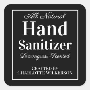 Black and White Custom Homemade Hand Sanitizer Square Sticker