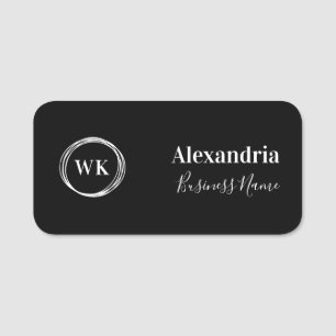 Black and White Custom Monogram Employee Name Tag