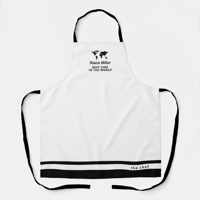 Black and White Custom Name Personalised Chef Apron (Front)