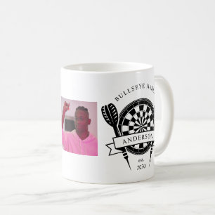 Black and White Custom Name Photo Dart Player Coffee Mug