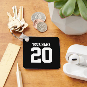 Black and White Custom Number and Name Key Ring