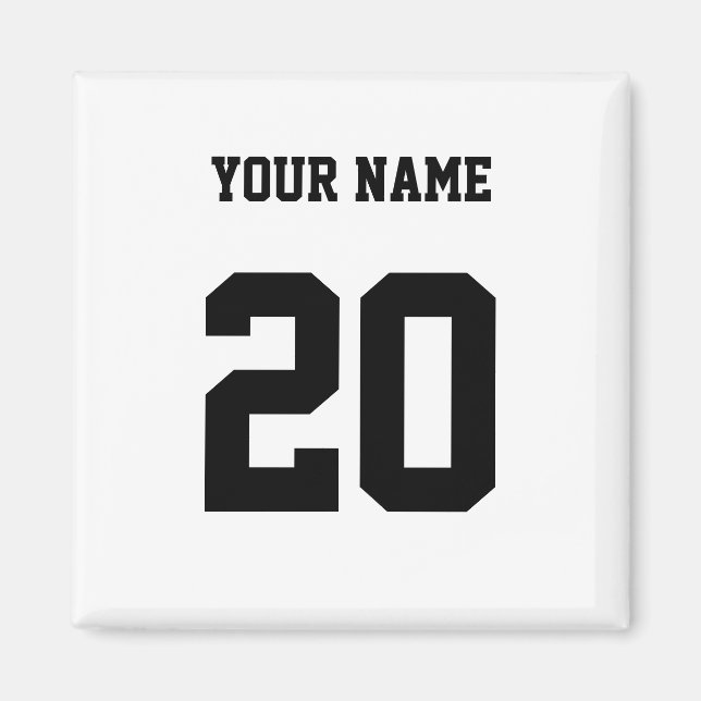 Black and White Custom Number and Name Magnet (Front)