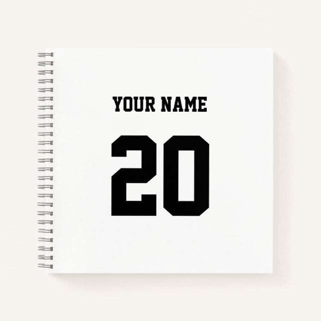 Black and White Custom Number and Name Notebook (Front)