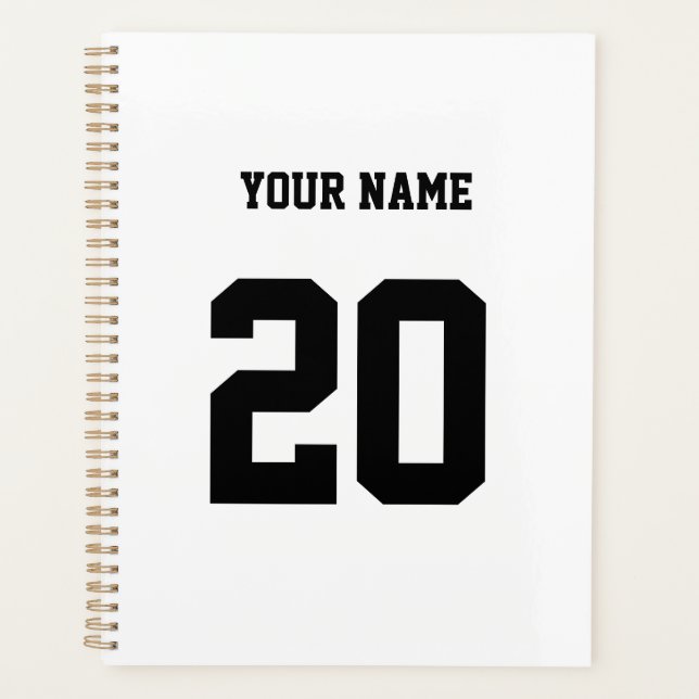 Black and White Custom Number and Name Planner (Front)