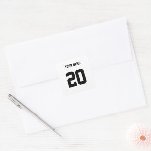 Black and White Custom Number and Name Square Sticker