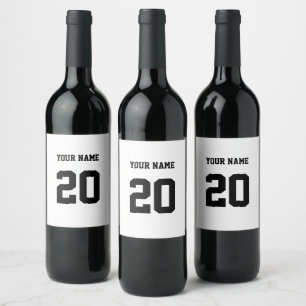 Black and White Custom Number and Name Wine Label