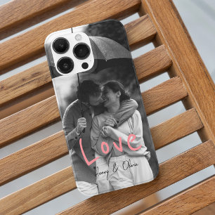 Black And White Custom Photo Pink Love Typography Case-Mate iPhone 14 Pro Max Case