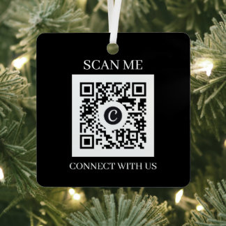 Black and White Custom QR Code Christmas Metal Tree Decoration