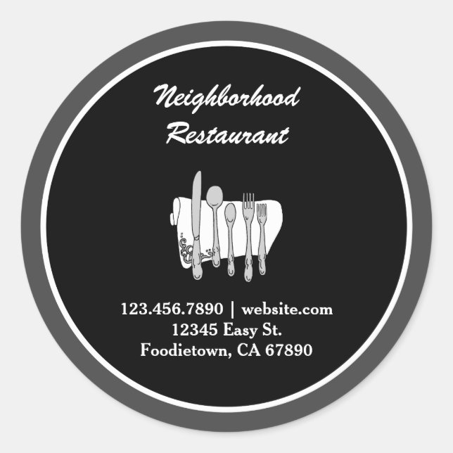 Black and White Custom Restaurant Stickers (Front)