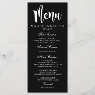 Black and White Custom Wedding Dinner Menu Card