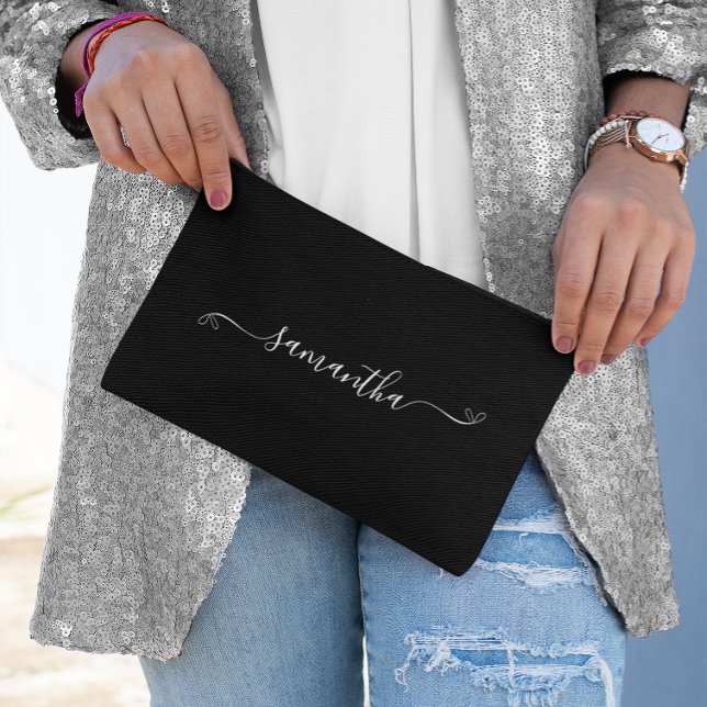 Black and White Cute Bow Signature Name Accessory Pouch (Black and White Cute Bow Signature Name Accessory Pouch)