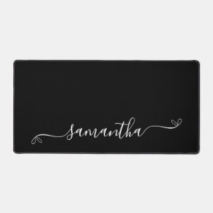 Black and White Cute Bow Signature Name Desk Mat