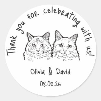Black and White Cute Cats Wedding Favor Classic Round Sticker
