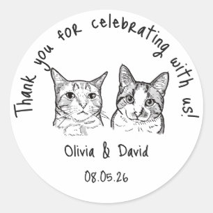 Black and White Cute Cats Wedding Favour Classic Round Sticker