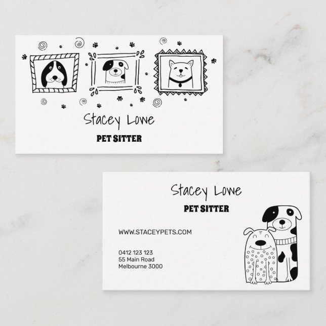 Black And White Cute Dogs Pet Sitter | Dog Walker  Business Card (Front/Back)