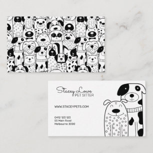 Black And White Cute Dogs Pet Sitter   Dog Walker  Business Card