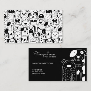 Black And White Cute Dogs Pet Sitter   Dog Walker Business Card