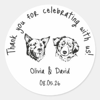 Black and White Cute Dogs Wedding Favor Classic Round Sticker
