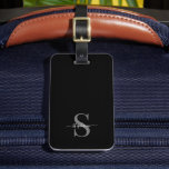Black and White Cute Monogram Initials and Name Luggage Tag<br><div class="desc">A cute and minimal monogram design on a black background.</div>