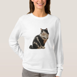Black and White Cute Pet Cat Illustration T-Shirt