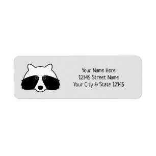 Black and white cute raccoon return address labels