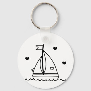 Black and White Cute Sailboat Key Ring
