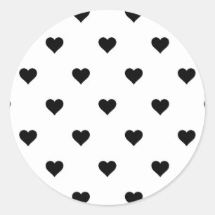 Black and White Cute Simple Heart Pattern Classic Round Sticker