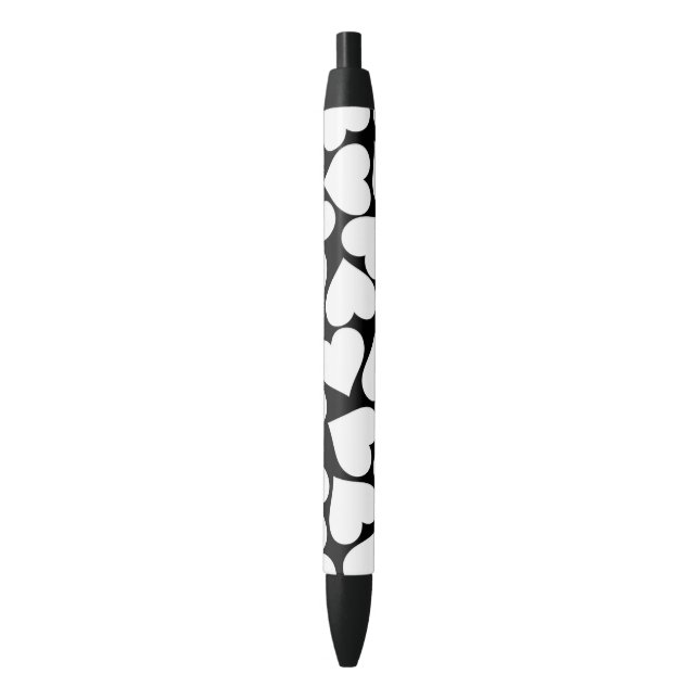 Black and White Cute Simple Heart Pattern Ink Pen (Front Vertical)