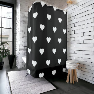 Black and White Cute Simple Heart Pattern Shower Curtain