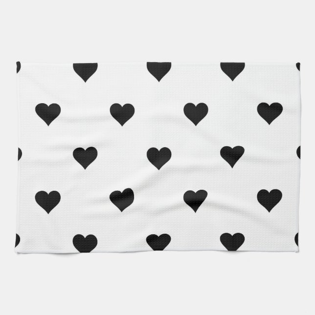 Black and White Cute Simple Heart Pattern  Tea Towel (Horizontal)