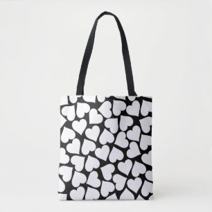 Black and White Cute Simple Heart Pattern Tote Bag