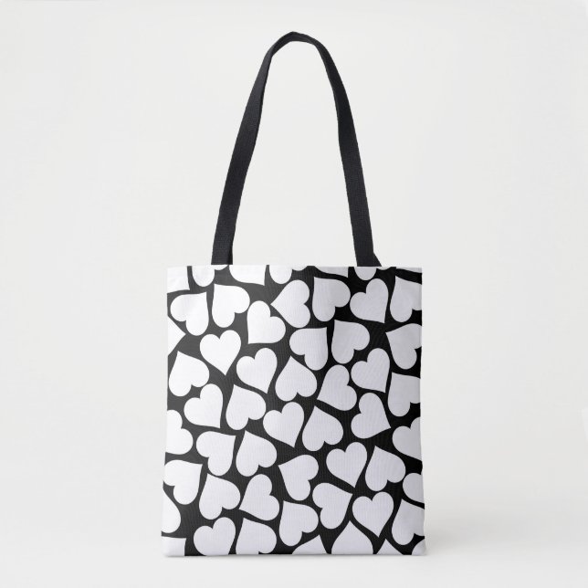 Black and White Cute Simple Heart Pattern Tote Bag (Front)